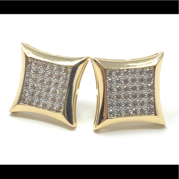 14K Solid Gold Square Micro Pave Stud Earrings